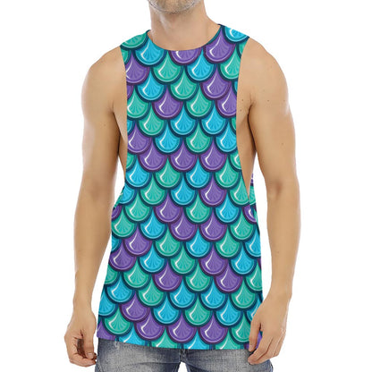 Teal Mermaid Scales Pattern Print Men's Muscle Tank Top