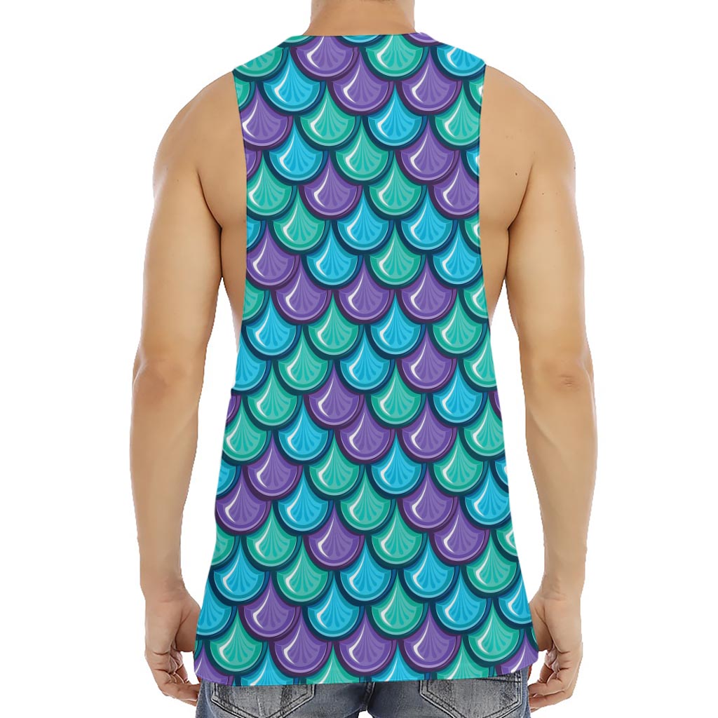 Teal Mermaid Scales Pattern Print Men's Muscle Tank Top
