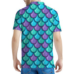Teal Mermaid Scales Pattern Print Men's Polo Shirt