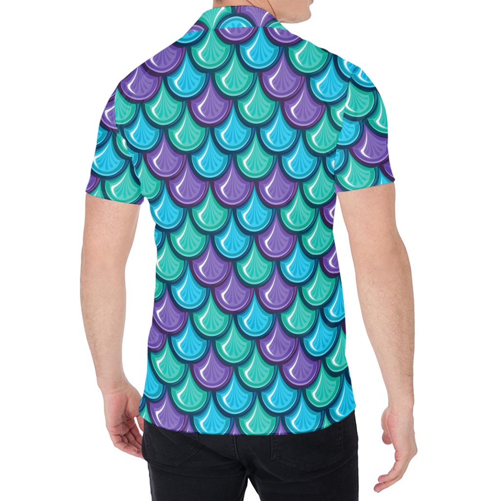 Teal Mermaid Scales Pattern Print Men's Shirt