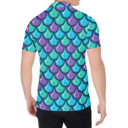 Teal Mermaid Scales Pattern Print Men's Shirt