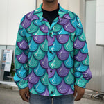 Teal Mermaid Scales Pattern Print Men's Shirt Jacket