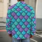 Teal Mermaid Scales Pattern Print Men's Shirt Jacket