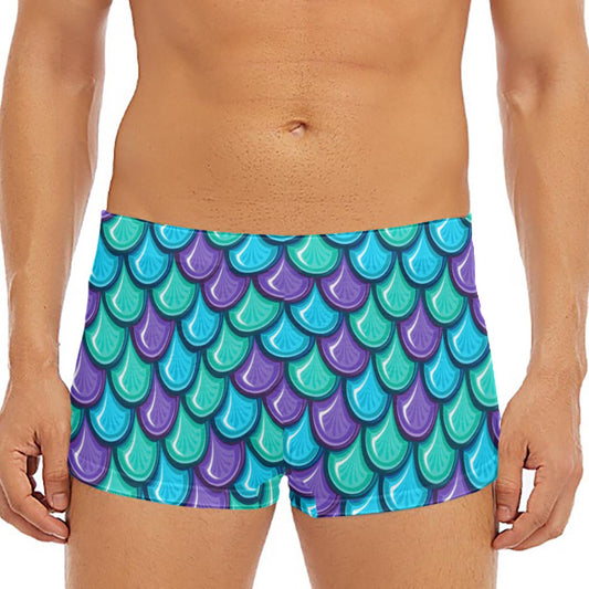 Teal Mermaid Scales Pattern Print Men's Short Boxer Briefs