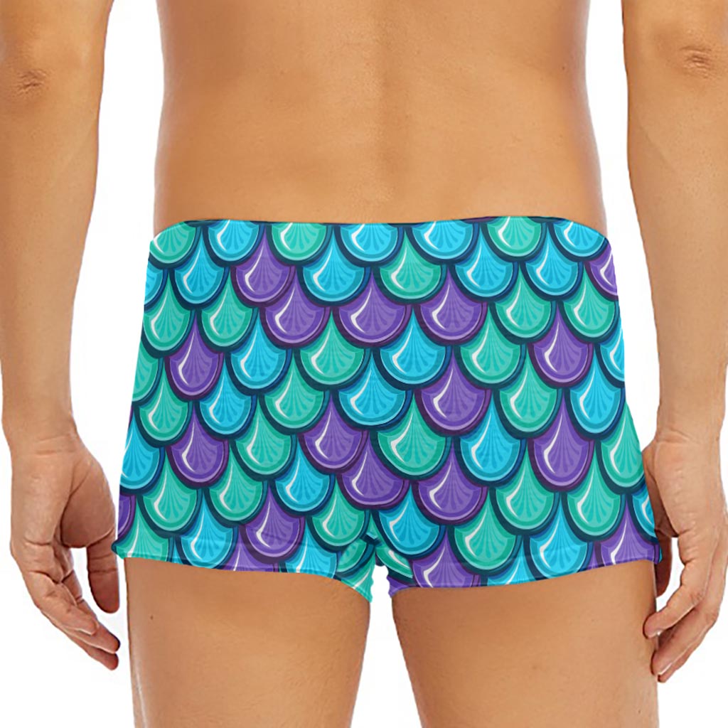 Teal Mermaid Scales Pattern Print Men's Short Boxer Briefs