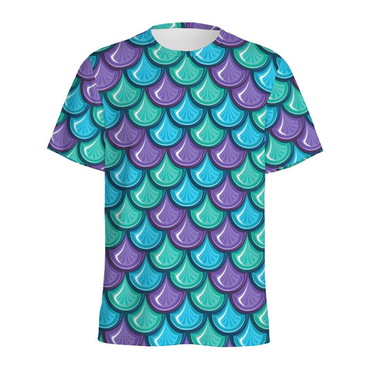 Teal Mermaid Scales Pattern Print Men's Sports T-Shirt