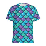 Teal Mermaid Scales Pattern Print Men's Sports T-Shirt