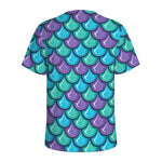 Teal Mermaid Scales Pattern Print Men's Sports T-Shirt