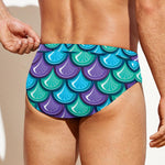Teal Mermaid Scales Pattern Print Men's Swim Briefs