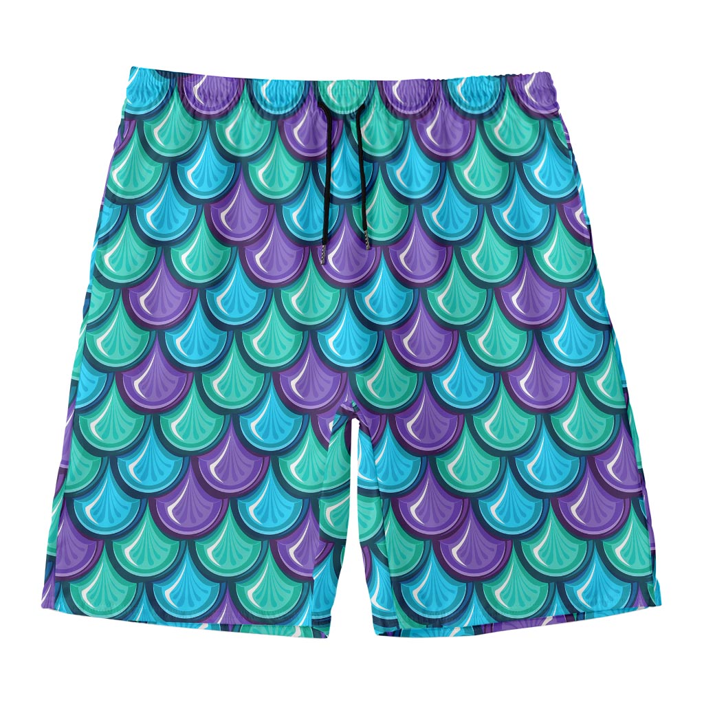 Teal Mermaid Scales Pattern Print Men's Swim Trunks