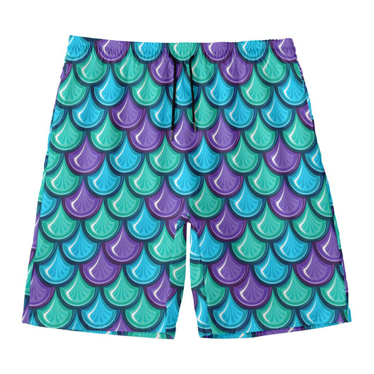 Teal Mermaid Scales Pattern Print Men's Swim Trunks