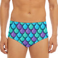 Teal Mermaid Scales Pattern Print Men's Triangle Swim Briefs