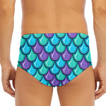 Teal Mermaid Scales Pattern Print Men's Triangle Swim Briefs
