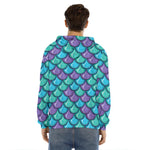 Teal Mermaid Scales Pattern Print Men's Velvet Pullover Hoodie