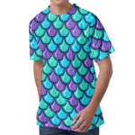 Teal Mermaid Scales Pattern Print Men's Velvet T-Shirt