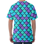 Teal Mermaid Scales Pattern Print Men's Velvet T-Shirt