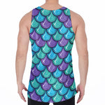 Teal Mermaid Scales Pattern Print Men's Velvet Tank Top