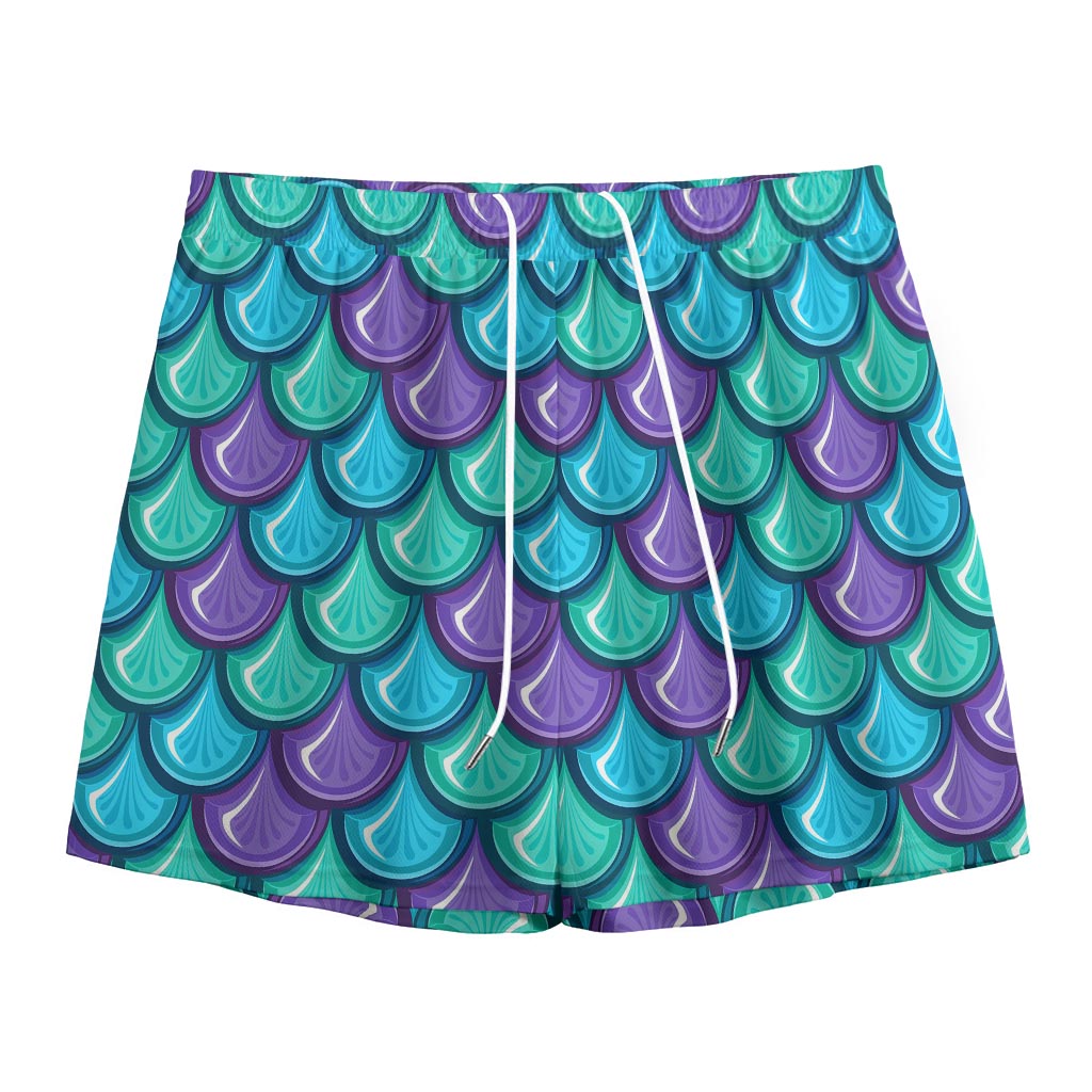 Teal Mermaid Scales Pattern Print Mesh Shorts