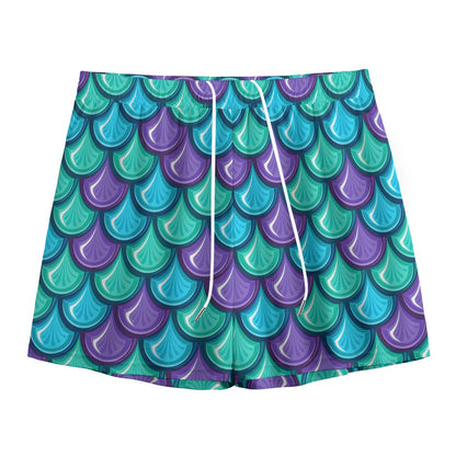 Teal Mermaid Scales Pattern Print Mesh Shorts