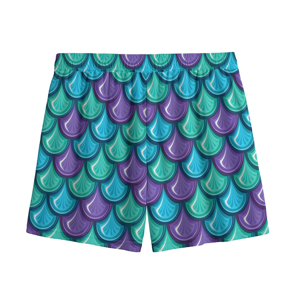 Teal Mermaid Scales Pattern Print Mesh Shorts