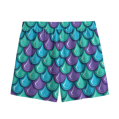 Teal Mermaid Scales Pattern Print Mesh Shorts