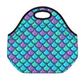 Teal Mermaid Scales Pattern Print Neoprene Lunch Bag