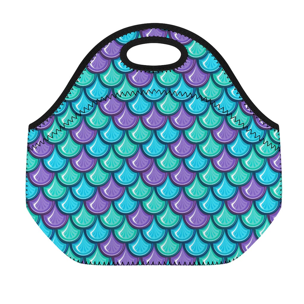 Teal Mermaid Scales Pattern Print Neoprene Lunch Bag