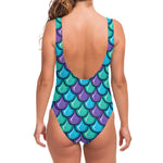 Teal Mermaid Scales Pattern Print One Piece Swimsuit