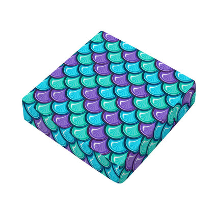 Teal Mermaid Scales Pattern Print Outdoor Seat Cushion Cover