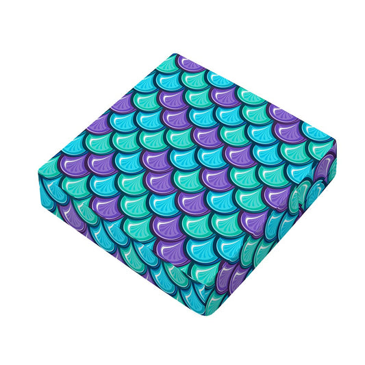 Teal Mermaid Scales Pattern Print Outdoor Seat Cushion Cover