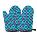 Teal Mermaid Scales Pattern Print Oven Mitts