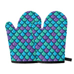 Teal Mermaid Scales Pattern Print Oven Mitts