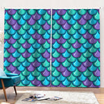 Teal Mermaid Scales Pattern Print Pencil Pleat Curtains