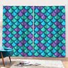 Teal Mermaid Scales Pattern Print Pencil Pleat Curtains