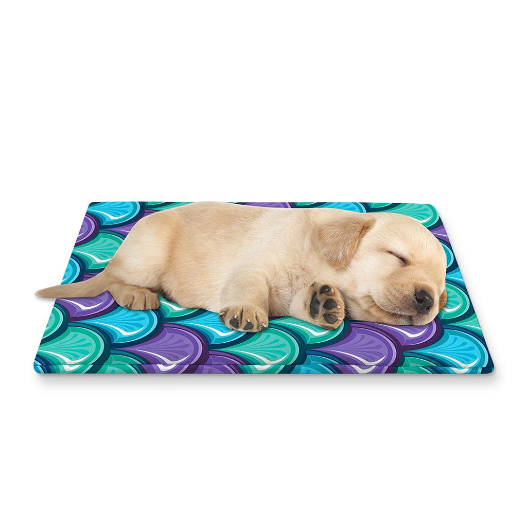 Teal Mermaid Scales Pattern Print Pet Cooling Mat Cover
