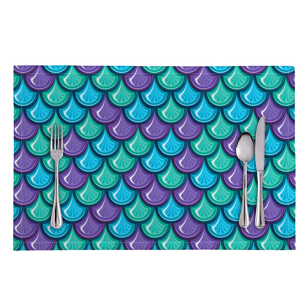 Teal Mermaid Scales Pattern Print Placemat