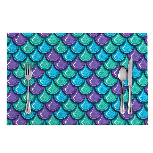 Teal Mermaid Scales Pattern Print Placemat