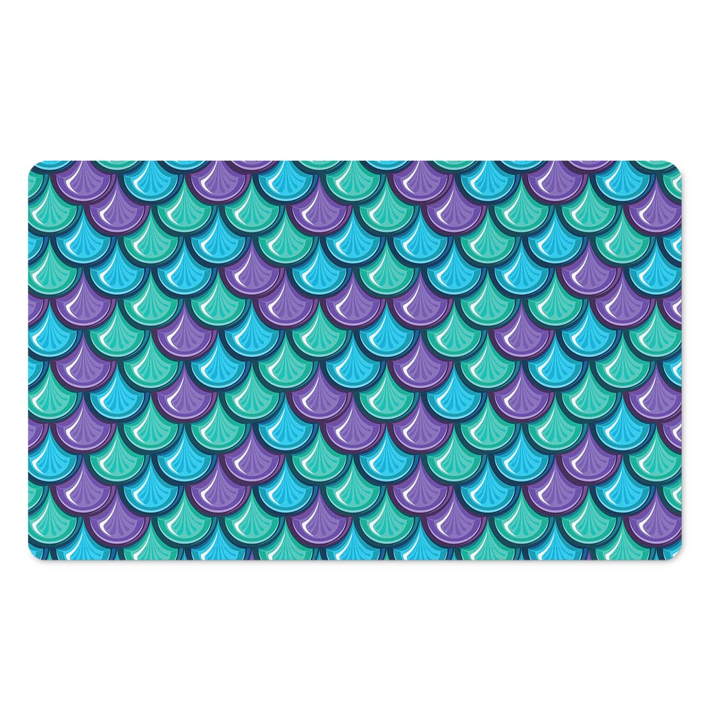 Teal Mermaid Scales Pattern Print Polyester Doormat