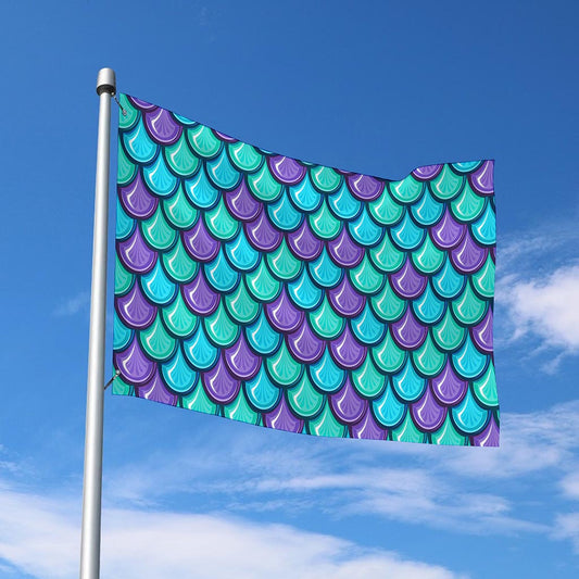 Teal Mermaid Scales Pattern Print Polyester Flag