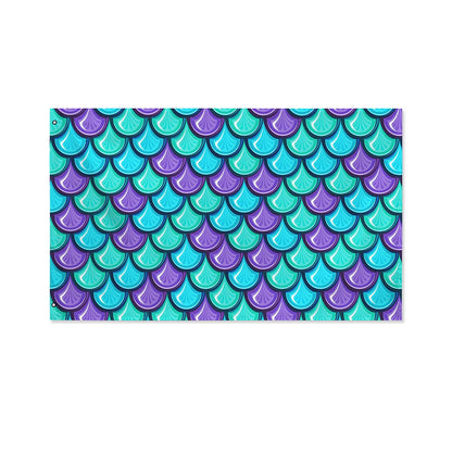 Teal Mermaid Scales Pattern Print Polyester Flag