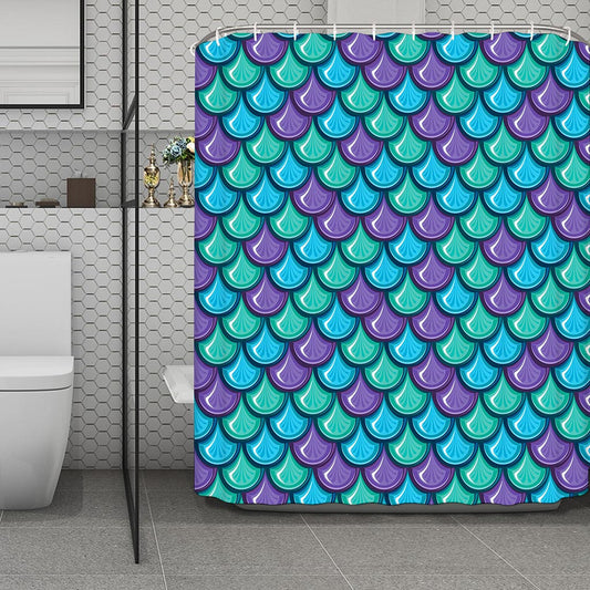 Teal Mermaid Scales Pattern Print Polyester Shower Curtain