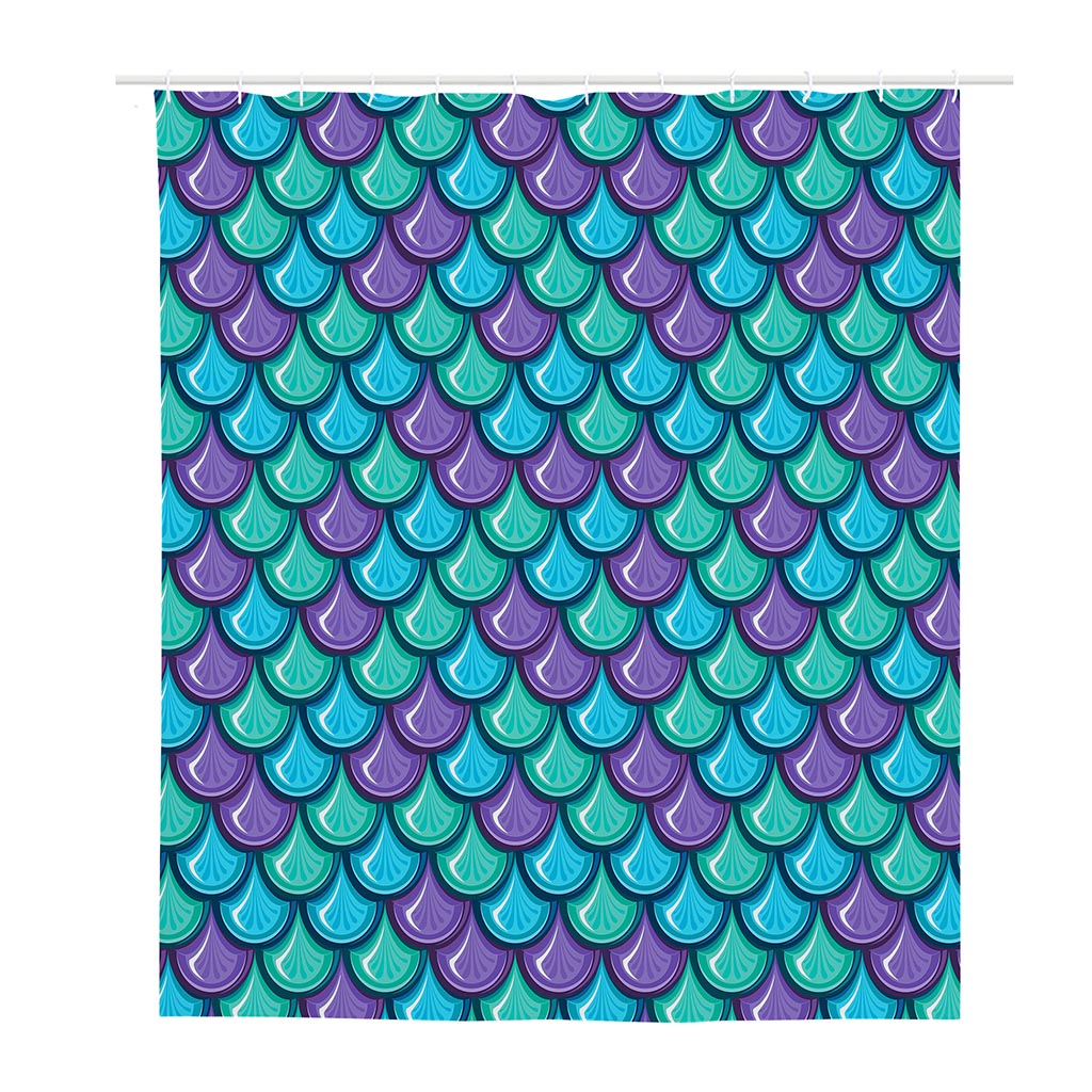 Teal Mermaid Scales Pattern Print Polyester Shower Curtain