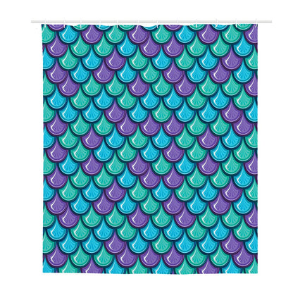 Teal Mermaid Scales Pattern Print Polyester Shower Curtain