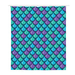 Teal Mermaid Scales Pattern Print Polyester Shower Curtain