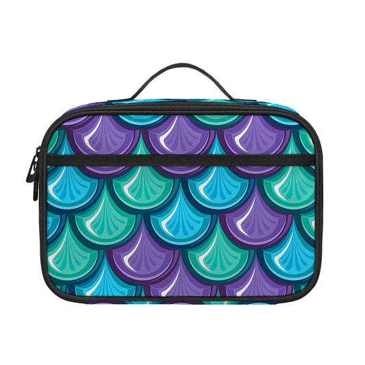 Teal Mermaid Scales Pattern Print Portable Lunch Bag