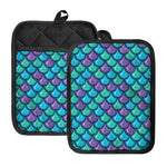 Teal Mermaid Scales Pattern Print Pot Holders With Pocket
