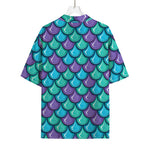 Teal Mermaid Scales Pattern Print Rayon Hawaiian Shirt
