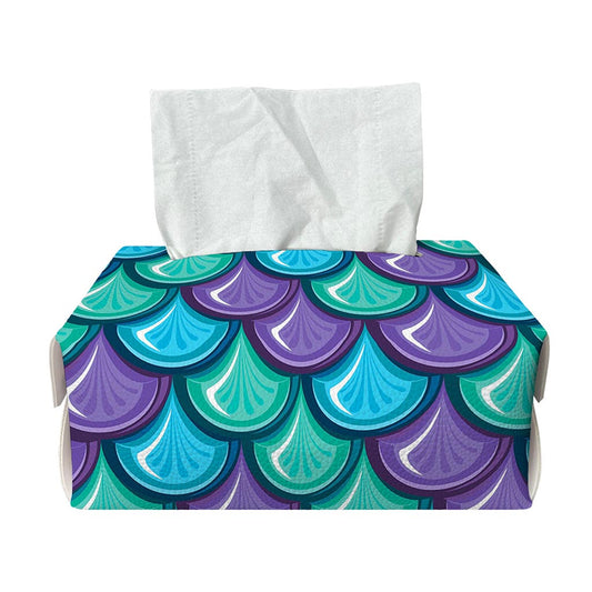 Teal Mermaid Scales Pattern Print Rectangle Tissue Box Cover