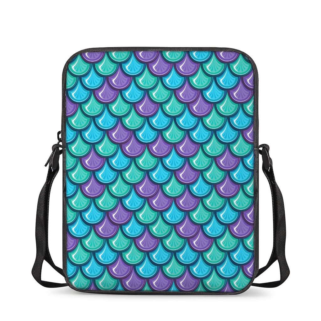 Teal Mermaid Scales Pattern Print Rectangular Crossbody Bag