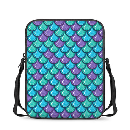 Teal Mermaid Scales Pattern Print Rectangular Crossbody Bag